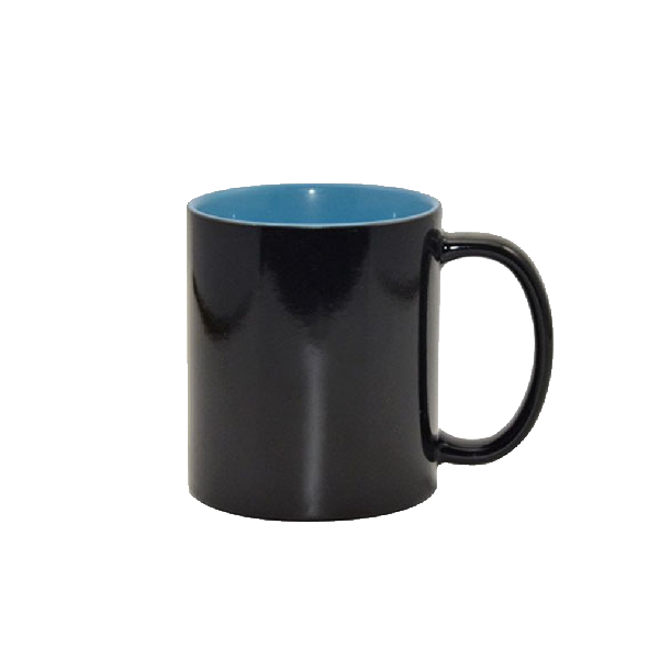 Mug mágico 11oz negro con fondo azul