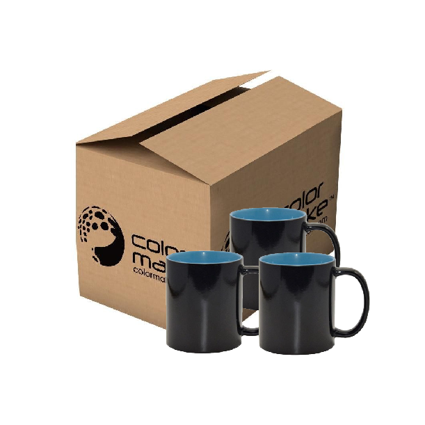 Mug mágico 11oz negro con fondo azul